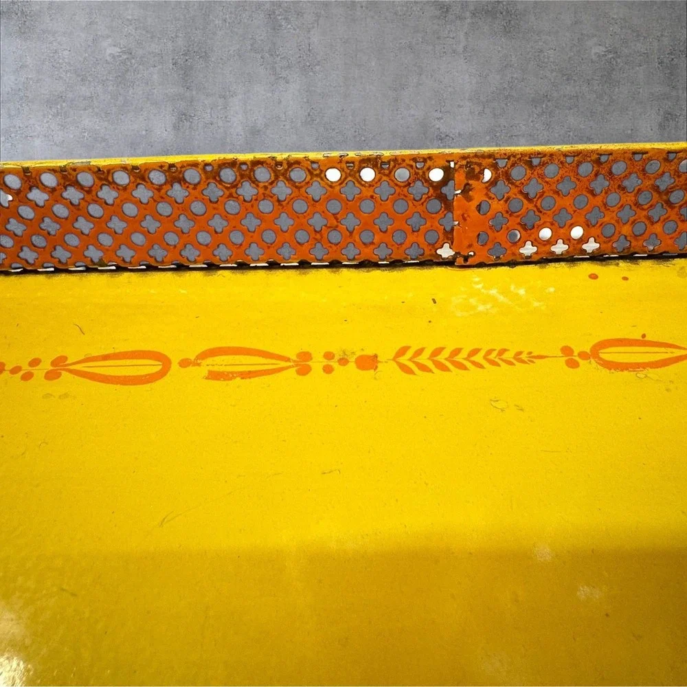 Vintage‎ Italian Metal Tray Painted Hot Air Balloon Yellow 26x17 Rustic Decor